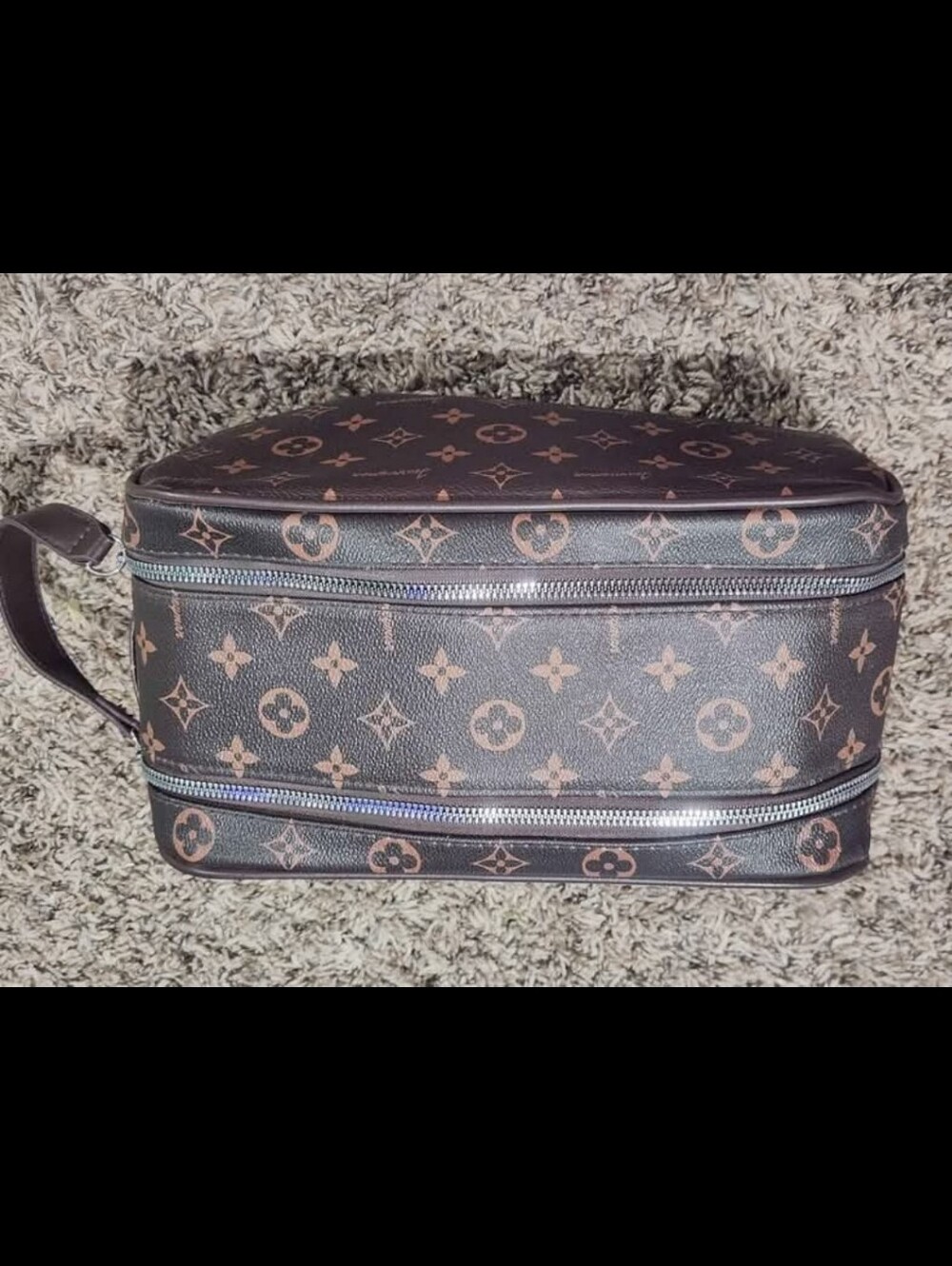 Monogram Pattern Double-Zip Toiletry Dopp Kit - Brown